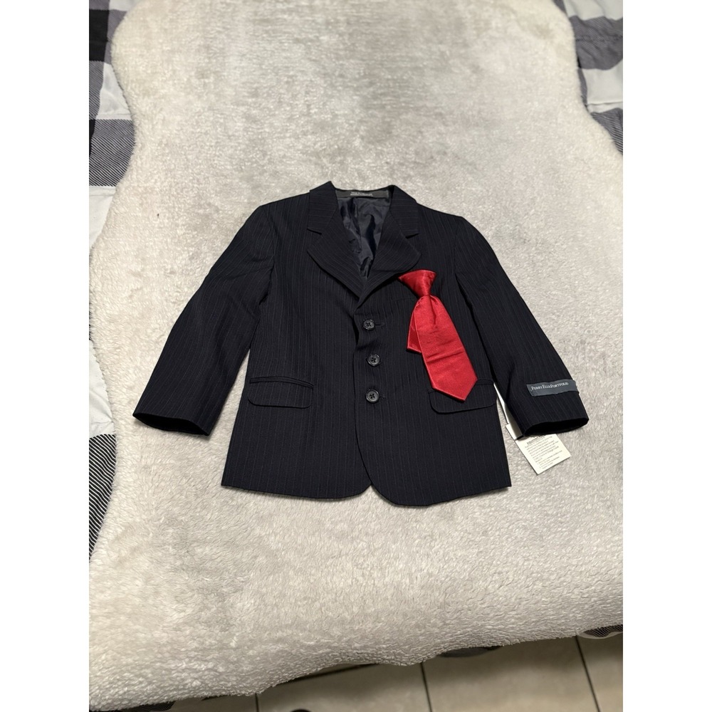 New Perry Ellis Portfolio Navy Stripped Kids Blazer Size 4 NWT Tie